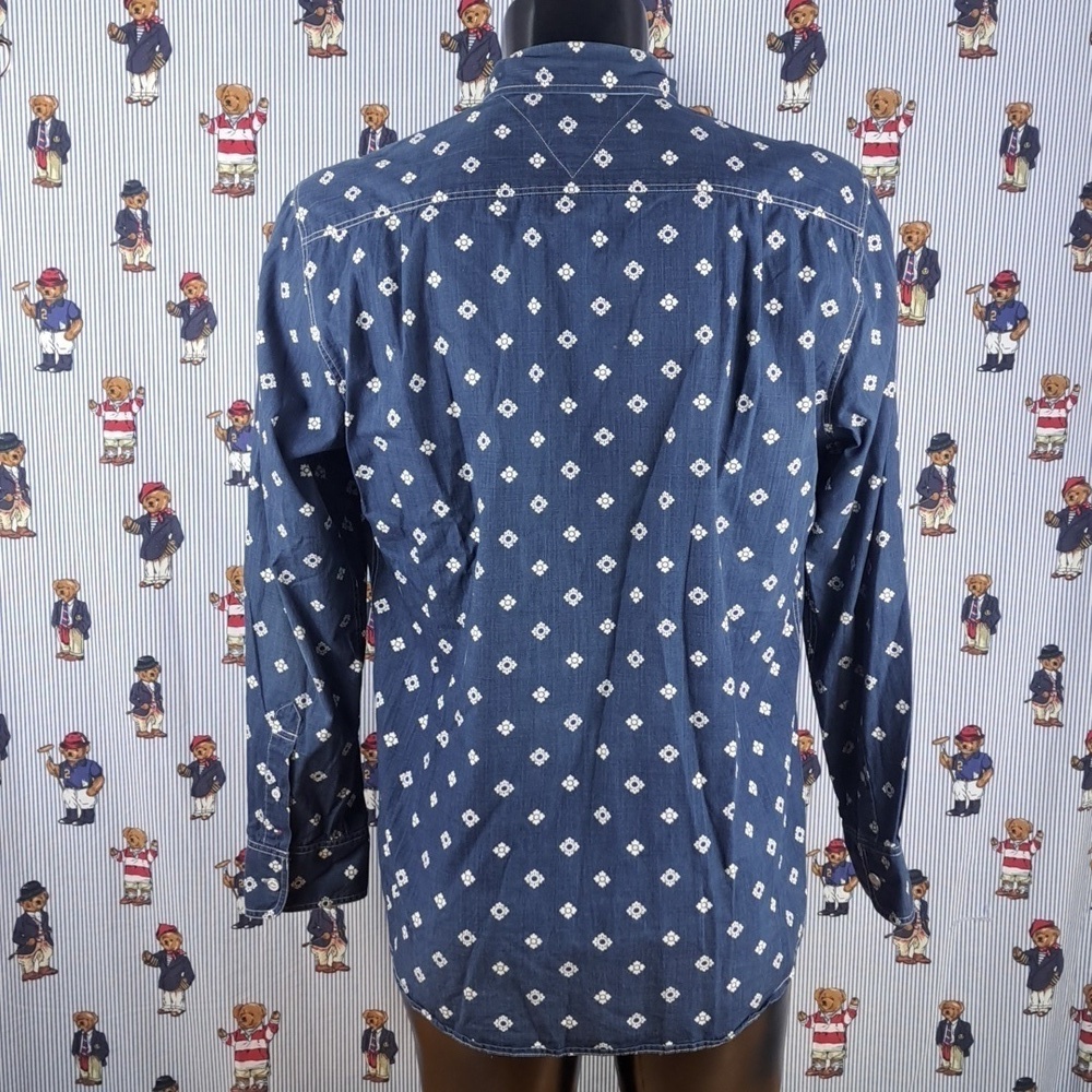 Tommy Hilfiger dark blue & white stitching slim fit LG casual button-up shirt - Picture 3 of 6